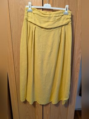 Yellow Draped Waist Midi Skirt